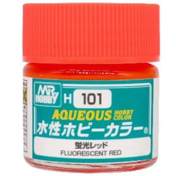 Mr Hobby H101 Fluorescent Red acrylic paint 10ml - BlackMike Models