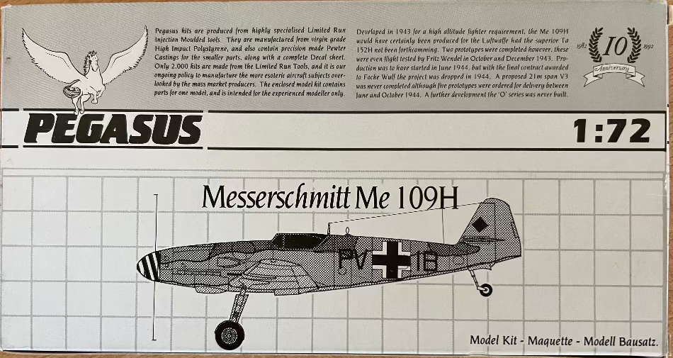 Pegasus No.2015 1/72 Messerschmitt Me109H kit (pre-owned) - BlackMike Models