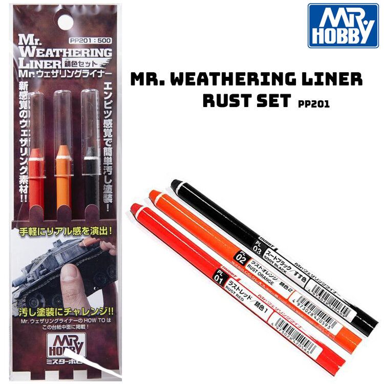 Mr Hobby PP201 Mr Weathering Liner Rust Colour Set - BlackMike Models